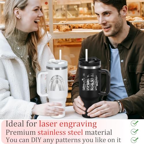 4 Pack 40 Oz Tumblers with Handle Bulk, Double Wall Vacuum Insulated Stainless Steel Tumblers with Lid and Straw, 40 oz Cups with Silicone Spill Proof Stopper Set (Black-2,White-2)