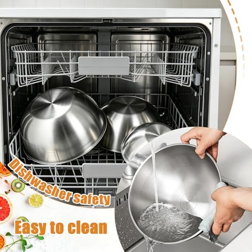 3 Pcs Stainless Steel Mixing Bowls Set, Metal Baking Bowls (1.5,2.2,3.4 Qt)