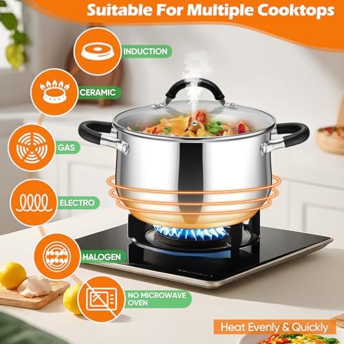 P&P CHEF 8 Quart Stainless Steel Stock Pot, Cooking Pot with Visible Lid