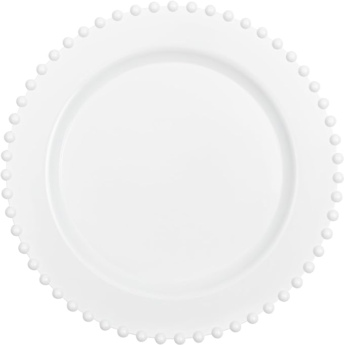 PLASTICPRO 64 Piece Combo Plastic Dinner Plates Disposable Plastic Fancy Heavy Duty Party Dishes 7 inch and 10 inch, White Beaded