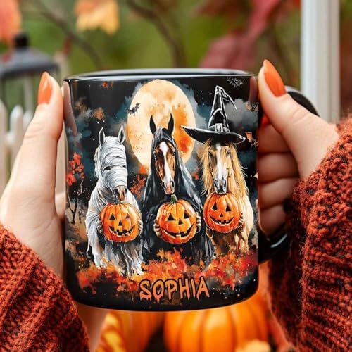 Personalized Halloween Horse Coffee Mug, Horse Lover Mug Gift for Women