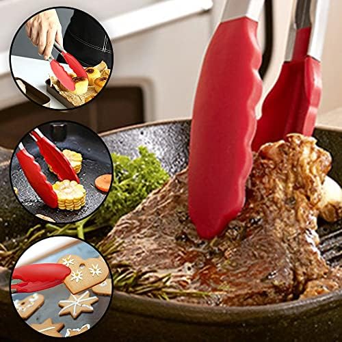 7 inch Small Serving Tongs with Silicone Tips 3 Pack(Red)