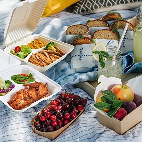 ECOLipak 50 Pack Compostable Take Out Food Containers, 8 inch,3 Compartment