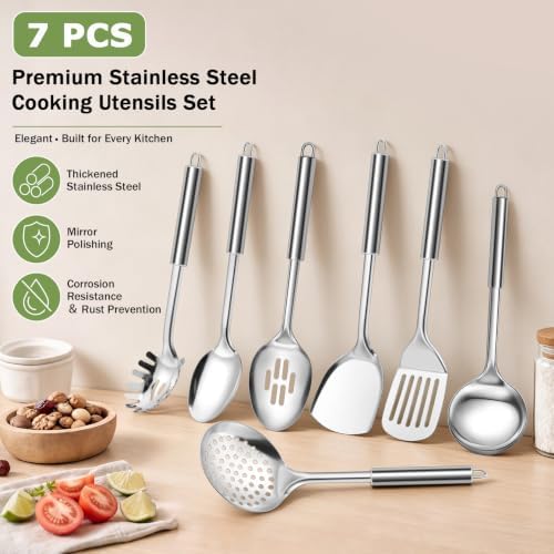 P&P CHEF Stainless Steel Cooking Utensils Set, 7 Pieces Kitchen Utensils