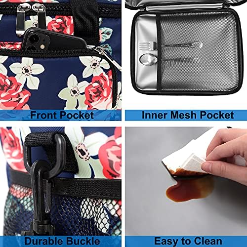 Femuar Lunch Bags for Women/Men, Insulated Lunch Bag for Work Office Picnic - Large Lunch Cooler Bag Leakproof Lunch Box with Adjustable Shoulder Strap for Adults - Floral