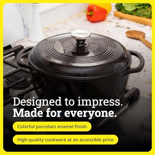 Lodge Essential Enamel Cast Iron Dutch Oven, 6 Quart, Midnight Chrome