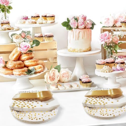 Serve 35 Guests Black and Rose Gold Paper Plates and Napkins Party Supplies