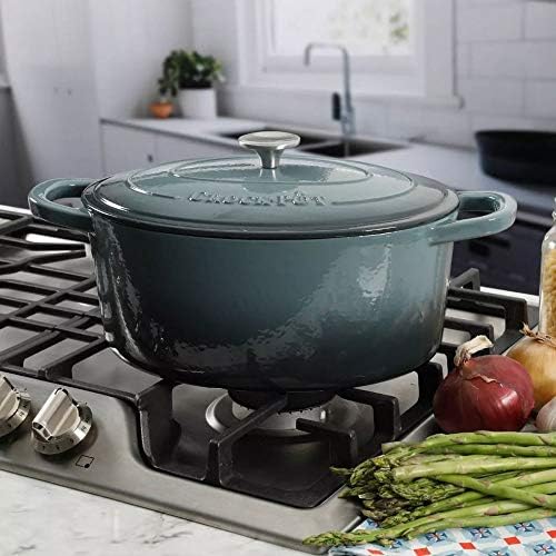 Crock-Pot Artisan 7-Quart Oval Enameled Cast Iron Dutch Oven – Slate Gray, Heavy-Duty Cookware for Slow Cooking, Roasting, Baking with Lid