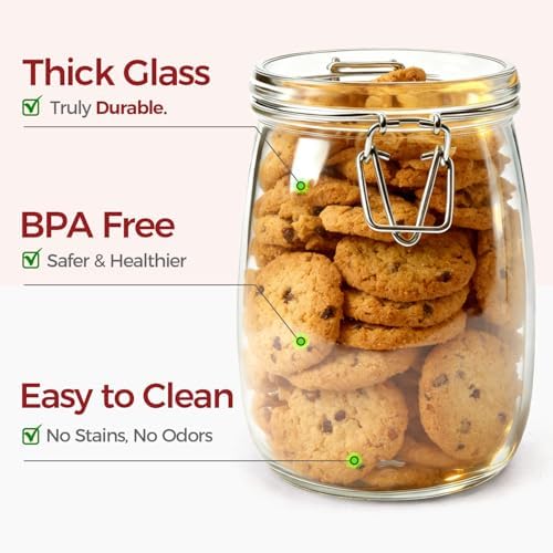 Glass Jars with Airtight Lids 34 oz 6 Pack Food Storage Pantry Round