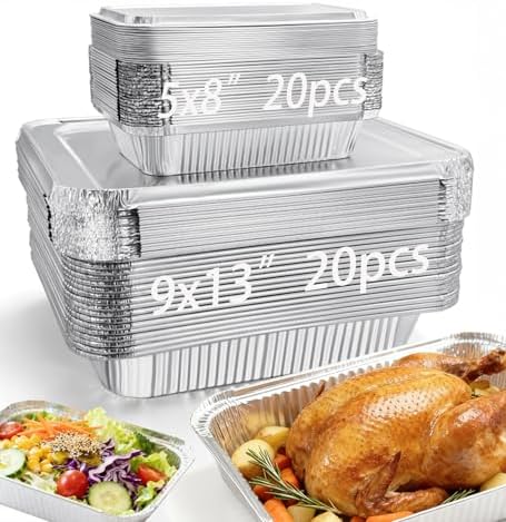 Notwoe® 50pc Disposable Aluminum Pans With Lids, 9x13 (30pc) And 8.2x5.7 Rectangle (20pc) Combo Set, Disposable Baking and Cake Pan. (50 Pack w/Lids)