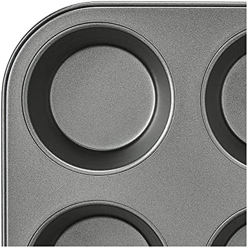 Amazon Basics Nonstick Muffin Pan,Set of 2,Sturdy,Oven Safe,Bakes Evenly,Easy to Clean,12 Cups,Gray,13.9x10.55x1.22,(Pack of 4)