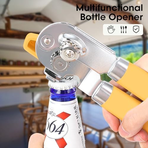 Beneno Heavy Duty Hand Can Opener Manual with Magnet Lid Remover, Yellow