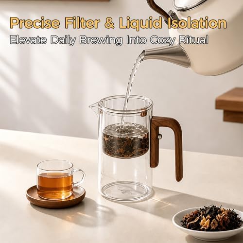 VANROS Magic Glass Teapot with Infuser, 20 oz Tea Pot for Loose Tea