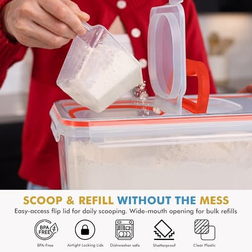 Shazo 2 PC (11L | 372 oz) Flour Sugar Storage Containers with Spout Lid & Easy Carry Handle - BPA Free Extra Large Airtight Food Storage Containers with Lids - Rice Canisters Sets for Kitchen & Pantry