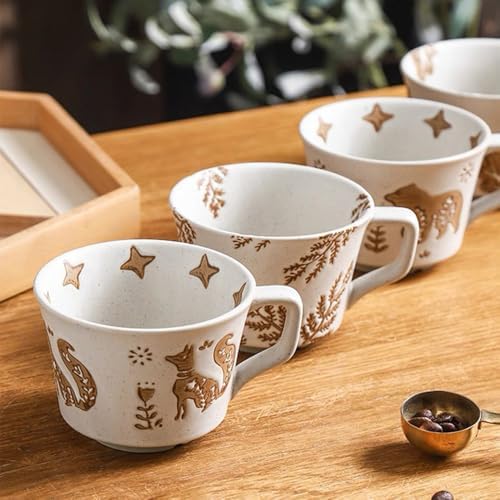 Small Ceramic Mug 1 pc, 11oz - Vintage Coffee Mug, Pottery Cups for Milk, Latte, Cappuccino, Tea - Handmade Porcelain Dishwasher, Microwave Safe Stoneware Gift for Women Men, Brown Leaf