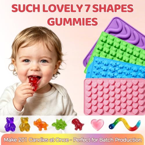 Large Gummy Bear and Worm Mold Silicone, 4 PCS No Stick Chocolate Candy Gummy Molds