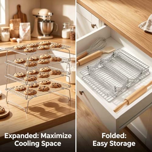 Homikit 10"x15" Stainless Steel Cooling Racks, 4-Tier Large Baking Rack Set