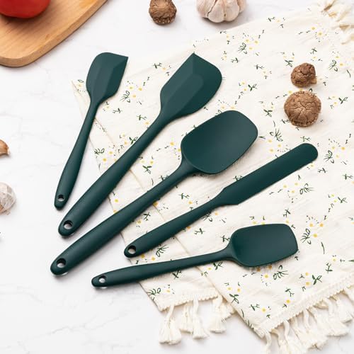 Silicone Spatula Set,5 Piece Food Grade Rubber Spatulas,Dark Green