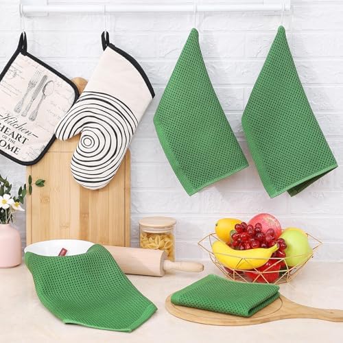 Homaxy 100% Cotton Waffle Weave Kitchen Dish Cloths 18-Pack, Grass Green