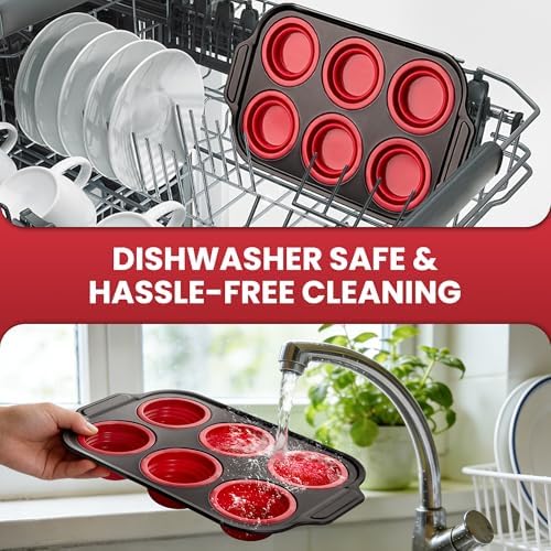 Silicone Muffin Pans for Baking with Metal Frame - 6 Cups Cupcake Pans