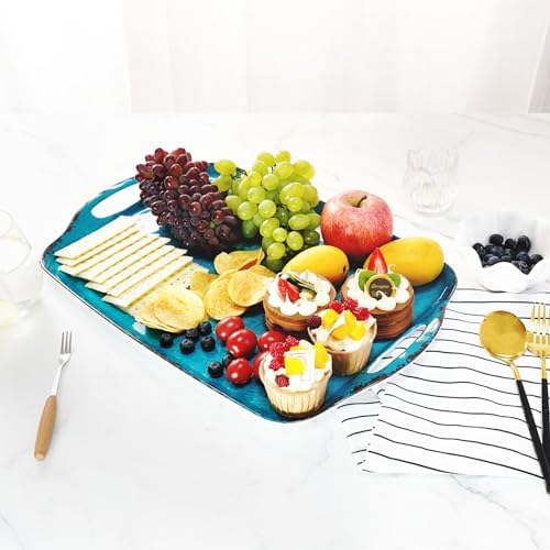 TP Melamine Serving Trays with Handles, 19" x 12", Set of 2, Retro Teal
