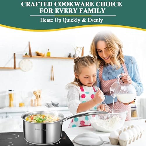 DELARLO Full-body Clad Tri-ply Stainless Steel 1 Quart Saucepan with Lid