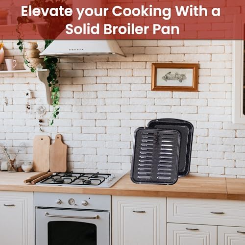 Broiler Pan for Oven Nonstick 16.75” x 13” Porcelain Nonstick Coated - Broiling Pan for Oven Withstands Heat up to 550° F - Heavy Duty Broil Pans and Rack Circulates Heat and Drains Fat (Speckled)