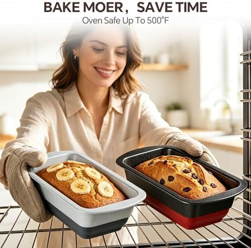 Loaf Pan Set of 2, Nonstick 1 lb Banana Bread Pan, Pop-Out Bottom