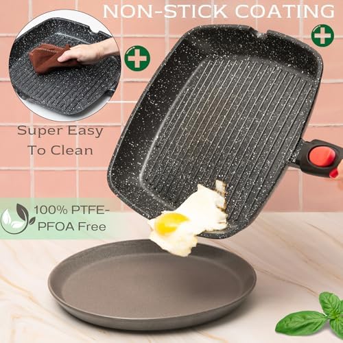 Moss & Stone Grill Pan for Indoor Cooking 11Inch Nonstick Square Grill Pan