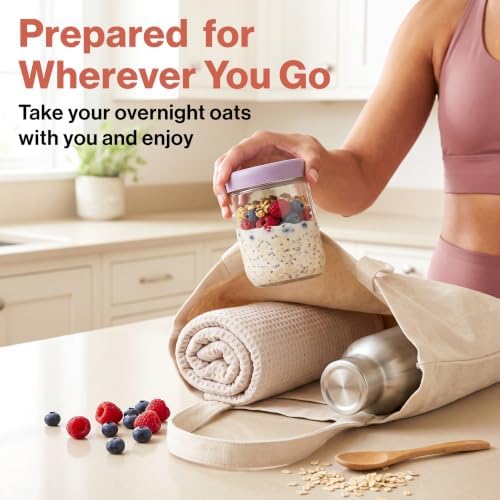 EDELHAUS Overnight Oats Containers with Lids - Glass Mason Jars, Meal Prep