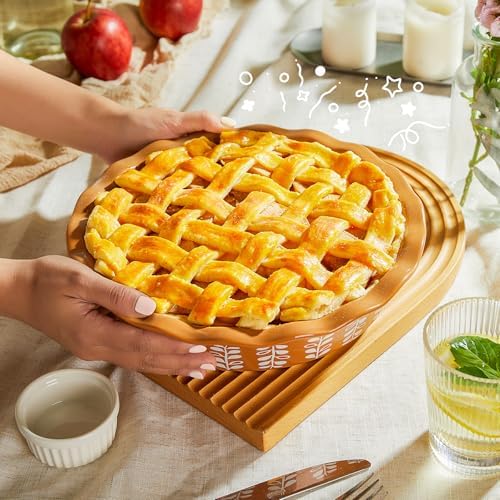 Sweese Porcelain Deep Fluted Pie Dish for Baking - 9 inch Porcelain Pie Plate for Apple, Quiche, Pot Pies, Tart - Leaf - Brown