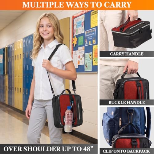 opux Insulated Lunch Bag for Men Women Kids, Soft Lunch Box, Red