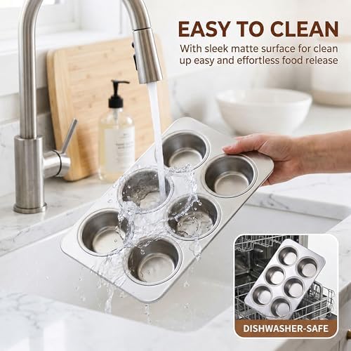 LIANYU Stainless Steel Muffin Cupcake Pan, 6 Cup Muffin Tin for Cup Cake