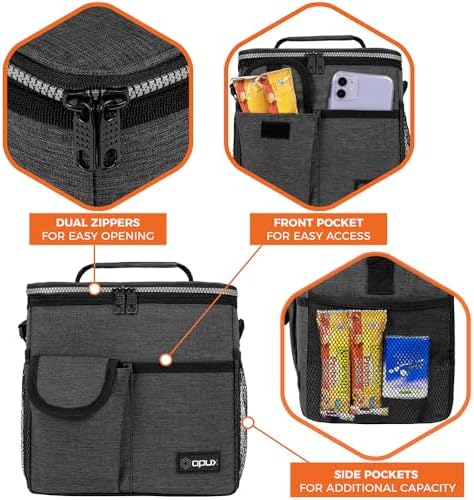 opux Insulated Lunch Box Adult, 18 Can Leakproof Cooler Bag Kid, Charcoal