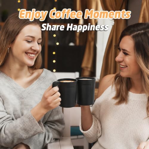 16oz Plastic Coffee Cups Set of 6, Wheat Straw Cups - Black