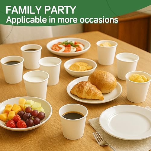 8 oz Coffee Cups 100 Pack, Disposable Paper Cups 8 oz, White Coffee Cups, Hot Beverage Drinking Cups, Suitable for Party, Picnic, Travel, and Events