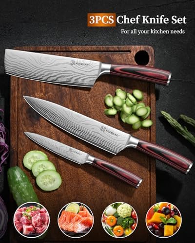 KEEMAKE 3 Pieces Kitchen Knife Set, Professional Ultra Sharp Chef Knife Set