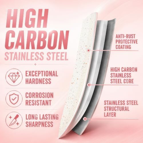 14-Piece Peach Pink Knife Block Set with Built-In Sharpener