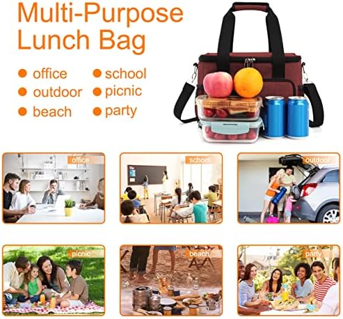 Femuar Lunch Bags for Women/Men, Insulated Lunch Bag for Work Office Picnic - Large Lunch Cooler Bag Leakproof Lunch Box with Adjustable Shoulder Strap for Adults - Red(15L)
