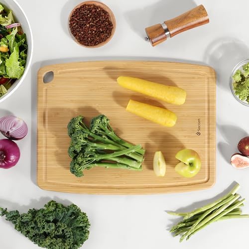 Lightweight Durable Bamboo Cutting Board with Non-Slip Feet, Extra Large Big Wood Cutting Boards for Kitchen with Juice Groove, Wooden Charcuterie & Chopping for Fruit, Vegetables & Cheese