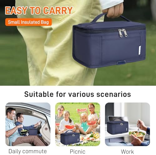 NOL Mini Insulated Lunch Bag for Women Men Kids | Small Leakproof Reusable Lunch Tote | Fits 6 Cans 330ml | Thermal Cooler for Work School Picnic Camping, Navy blue