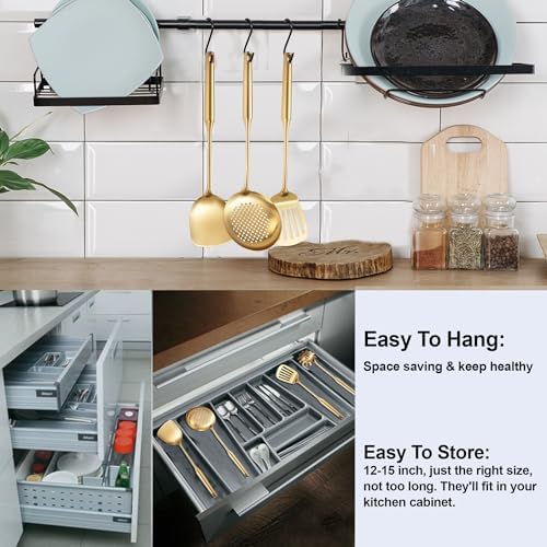 Gold Kitchen Cooking Utensils Set 13 PCS Stainless Steel 12-13.7"