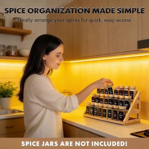 Spice Rack, Spice Organizer -3 Tier Bamboo Spice Racks, Solution for Spice Storage in Kitchens, Countertops,Storage Rooms and Other Places