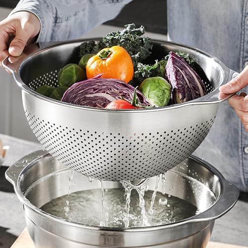 3 Pcs Stainless Steel Colander Set for Kitchen, Metal Food Pasta Strainers