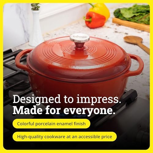 Lodge Essential Enamel Cast Iron Dutch Oven, 6 Quart, Poppy