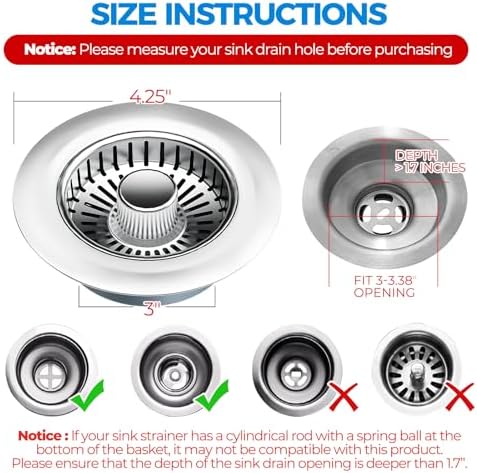 zaa 3 in 1 Kitchen Sink Drain Strainer Stopper Removable Basket Pop-Up