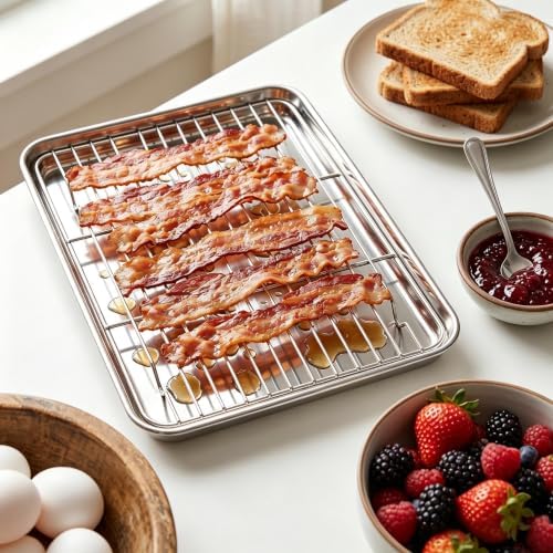Homikit 10x12 Inch Stainless Steel Quarter Sheet Pan with Wire Cooling Rack