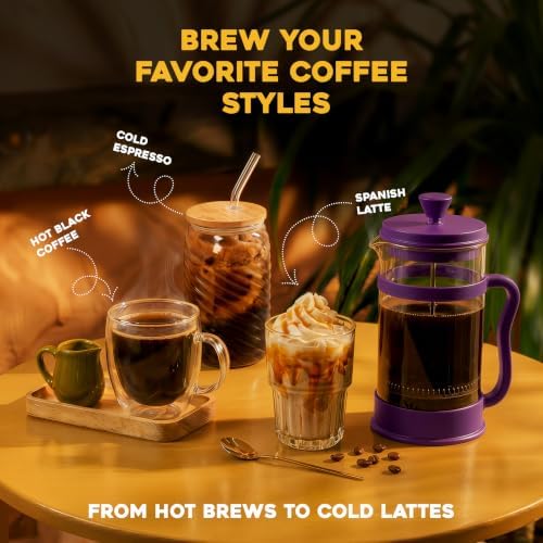 Utopia Kitchen 12 Ounce 0.35 Liter French Press Coffee Maker, Tea Maker, Travel Coffee Presses, Heat Resistant Thickened Borosilicate Coffee Pot for Camping Travel Gifts, Plum Pack of 1