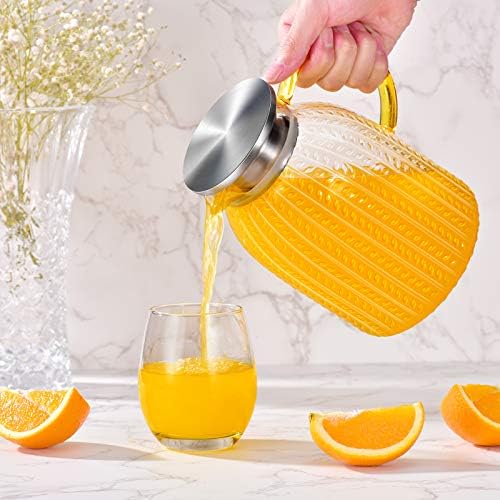 Aofmee 60oz Glass Pitcher, Water Pitcher with Lid, Iced Juice Jugs for Fridge, Glass Carafe for Cold or Hot Beverages, Sun Tea Jar, Easy Clean Heat Resistant Jug for Milk