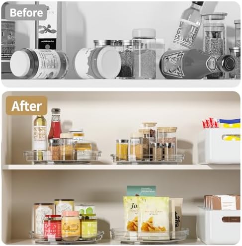 LAMU 4 Pack Lazy Susan Organizer Turntable for Cabinet, Pantry Organizers and Storage, Rotating Condiment Organizer for Kitchen, Table Top, Fridge, Countertop, Spice Organization, 10.6''x2, 9''x2
